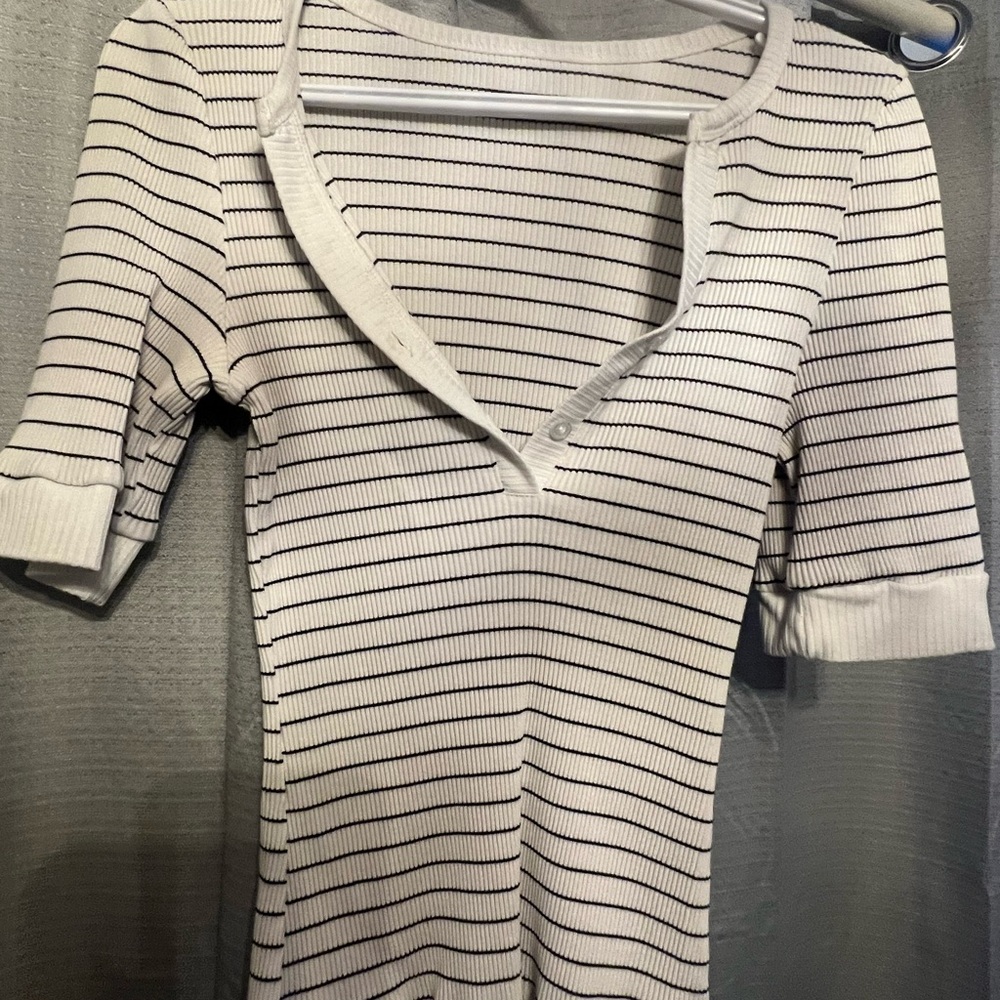 Striped V-Neck Ribbed Top